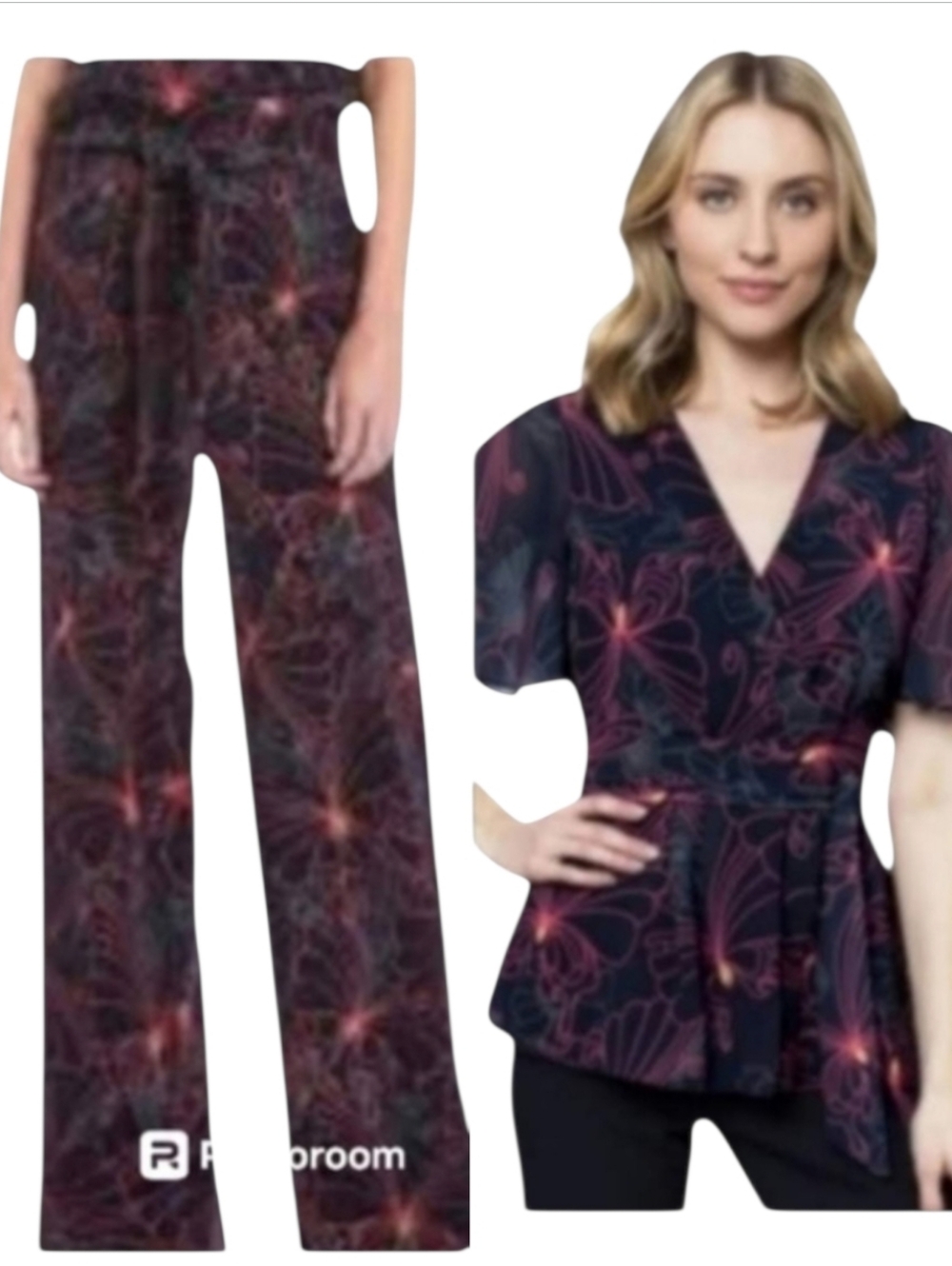 Julie Brown Navy / Carol Blouse and Pants Coording suit set  Sz 6